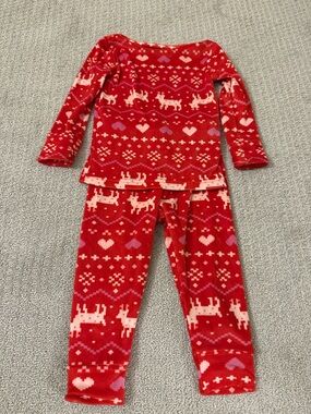 Kids Red Reindeer Heart Fleece Pajama Set